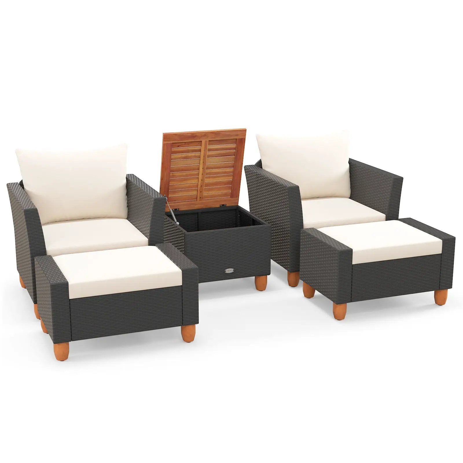 5 Pieces Patio Furniture Set with Loveseat and Armchairs for Porch-White by DirectDeals