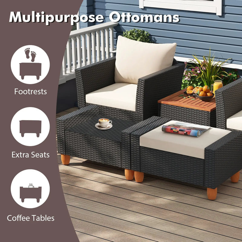 5 Pieces Patio Furniture Set with Loveseat and Armchairs for Porch-White by DirectDeals
