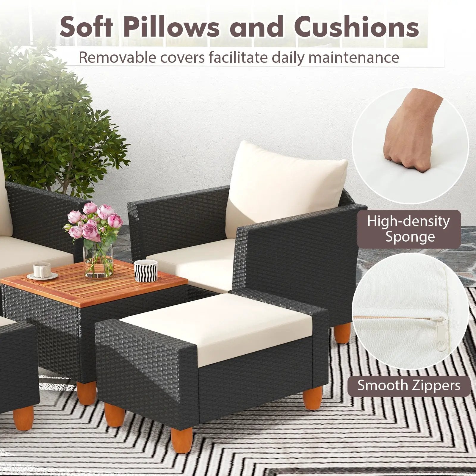 5 Pieces Patio Furniture Set with Loveseat and Armchairs for Porch-White by DirectDeals