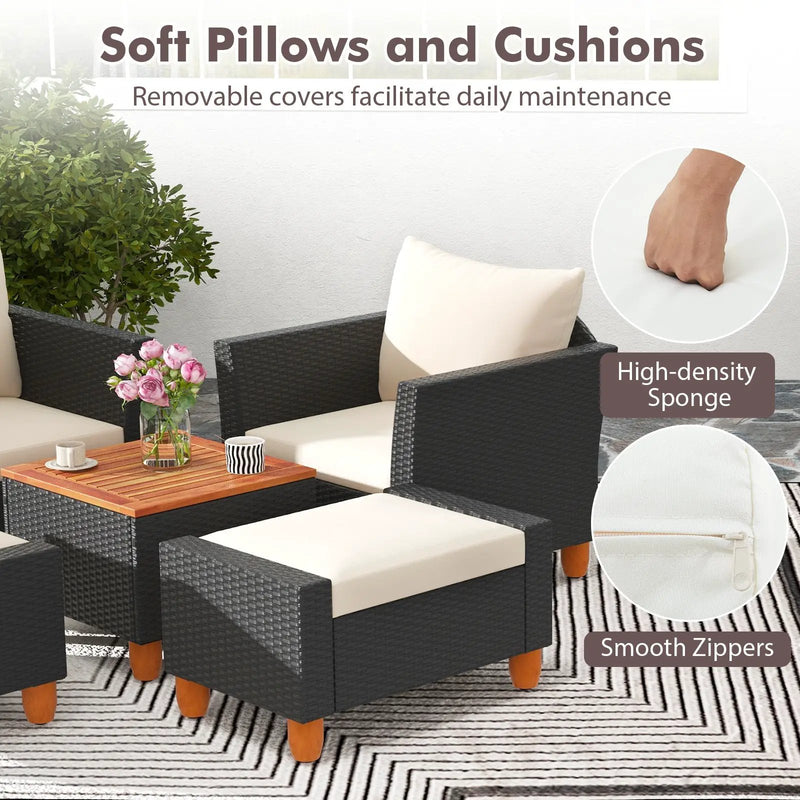 5 Pieces Patio Furniture Set with Loveseat and Armchairs for Porch-White by DirectDeals