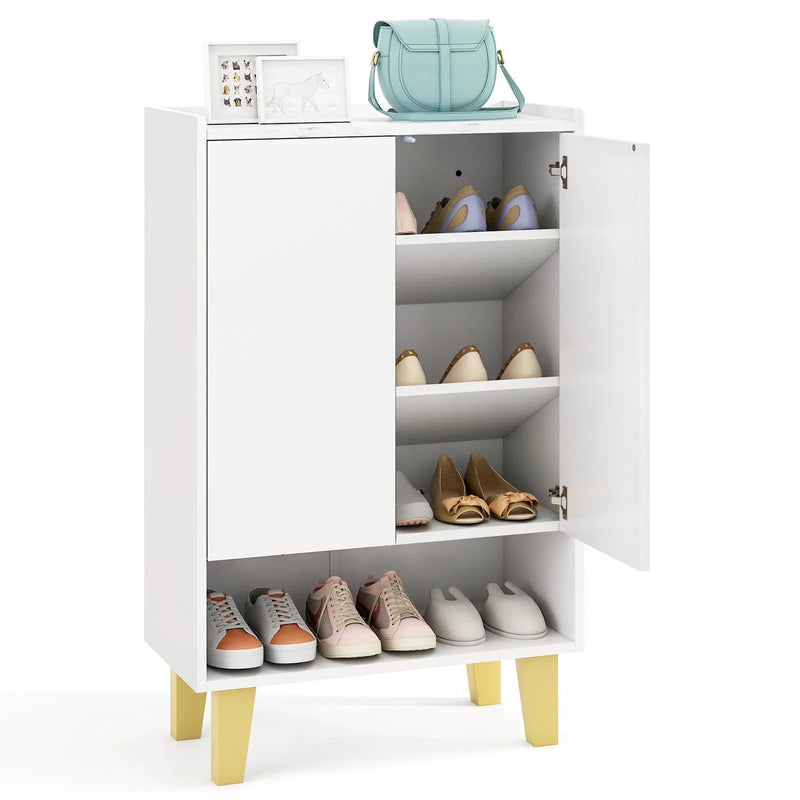 5-Tier Shoe Cabinet with Faux Marble Countertop and Flat Tilting Shelves-White by DirectDeals