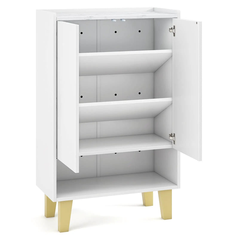 5-Tier Shoe Cabinet with Faux Marble Countertop and Flat Tilting Shelves-White by DirectDeals