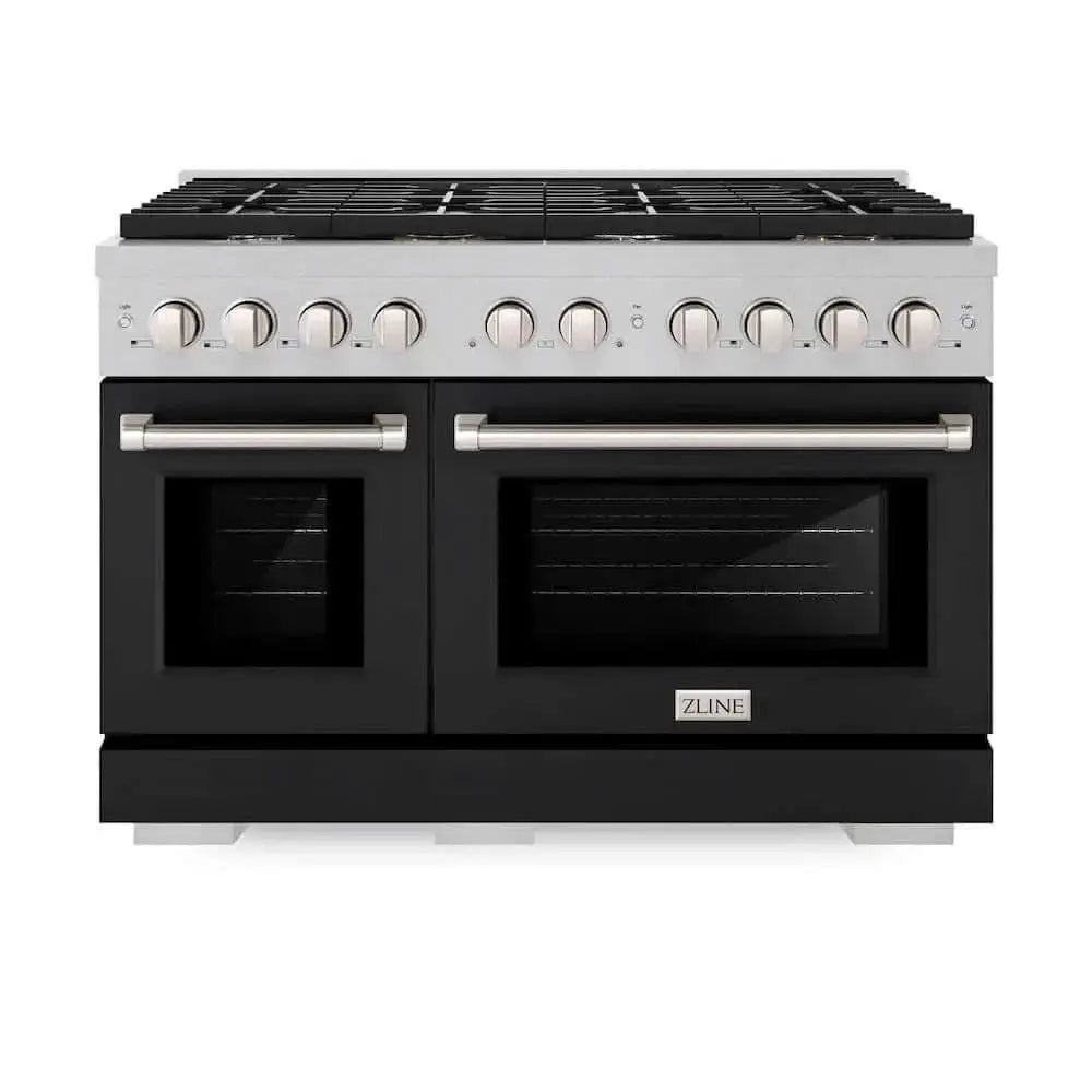 ZLINE 48"Gas Range, Convection Gas Oven, DuraSnow® Black Matte, SGRS-BLM-48 by Farmhouse Kitchen and Bath