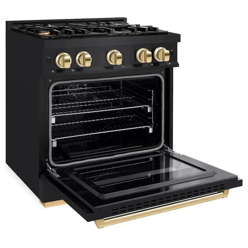 ZLINE 30" Dual Fuel Range, Gas Cooktop, Electric Convection Oven Black Stainless Steel, Gold CDRBZ-30-G by Farmhouse Kitchen and Bath