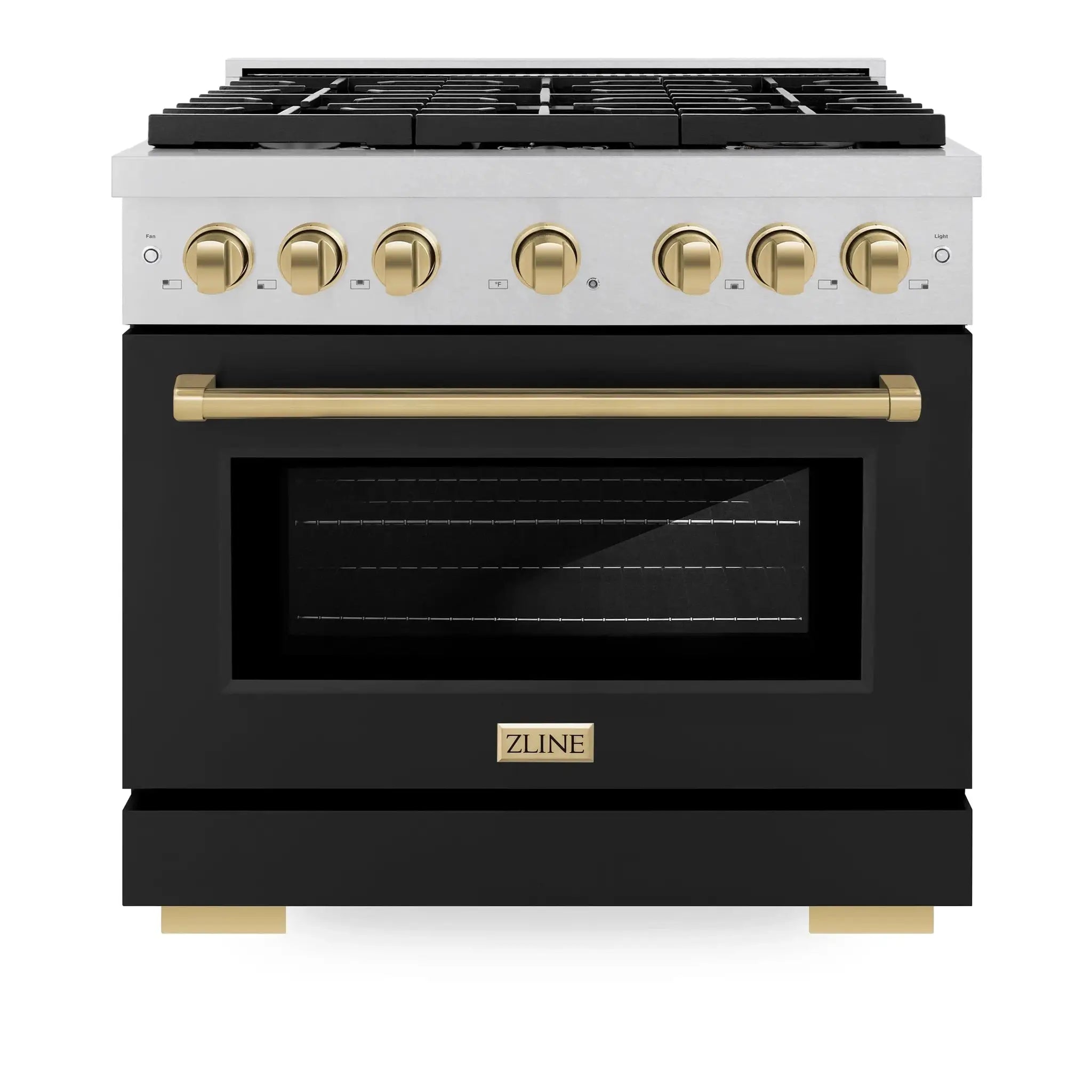 ZLINE 36"Paramount Dual Fuel Range DuraSnow® Black Matte, Champagne Bronze SDRSZ-BLM-36-CB by Farmhouse Kitchen and Bath