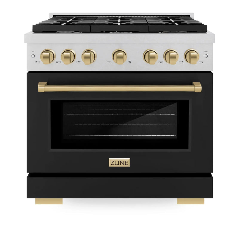 ZLINE 36"Paramount Dual Fuel Range DuraSnow® Black Matte, Champagne Bronze SDRSZ-BLM-36-CB by Farmhouse Kitchen and Bath