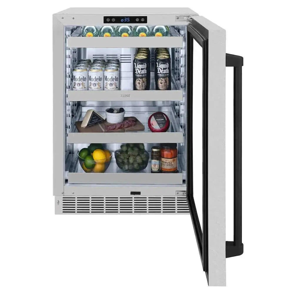 ZLINE 24" Touchstone 151 Can Beverage Fridge DuraSnow® Stainless Steel Glass Door Matte Black Handle RBSOZ-SN-24-MB by Farmhouse Kitchen and Bath