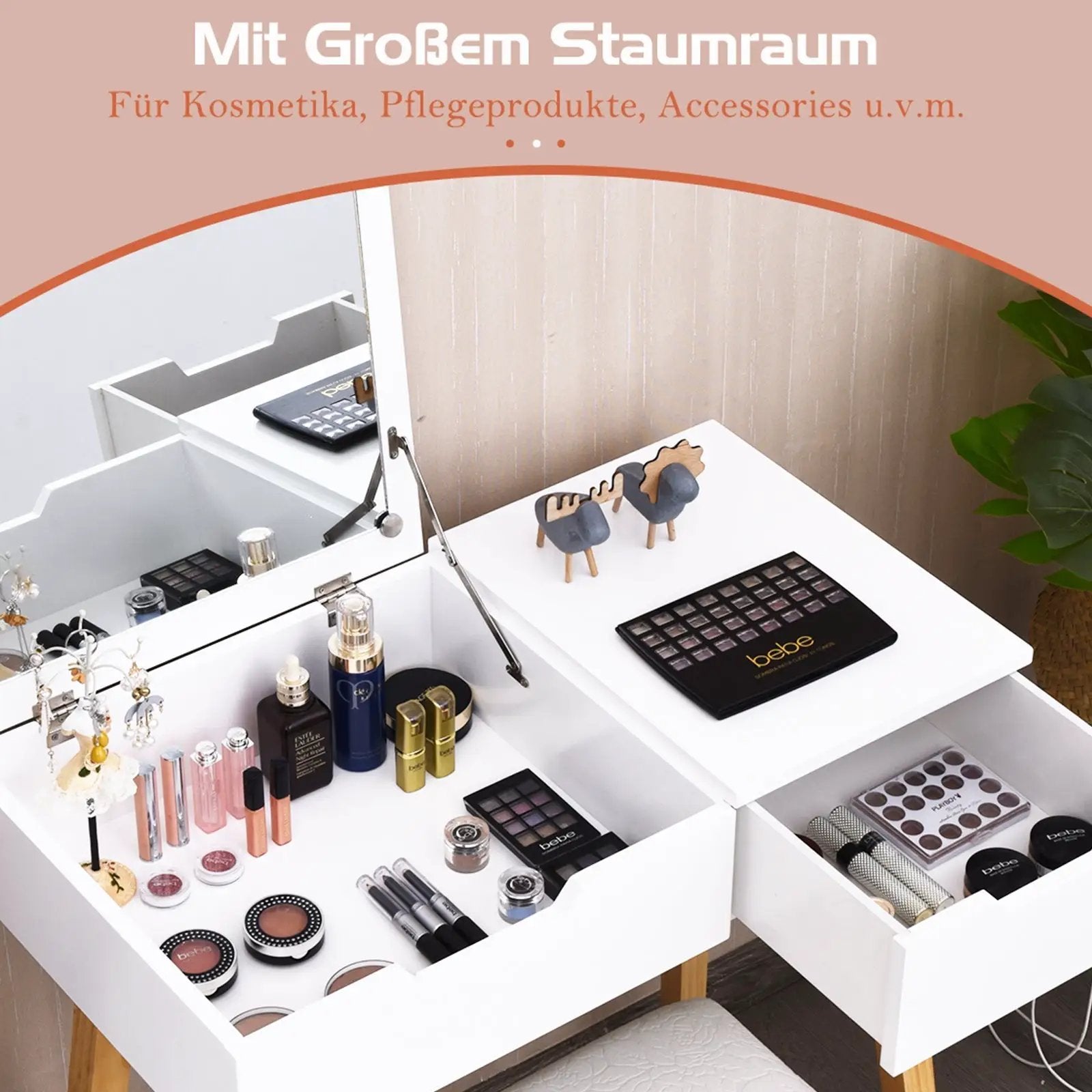 Wooden Vanity Table with Flip Top Mirror and Cushioned Stool by DirectDeals