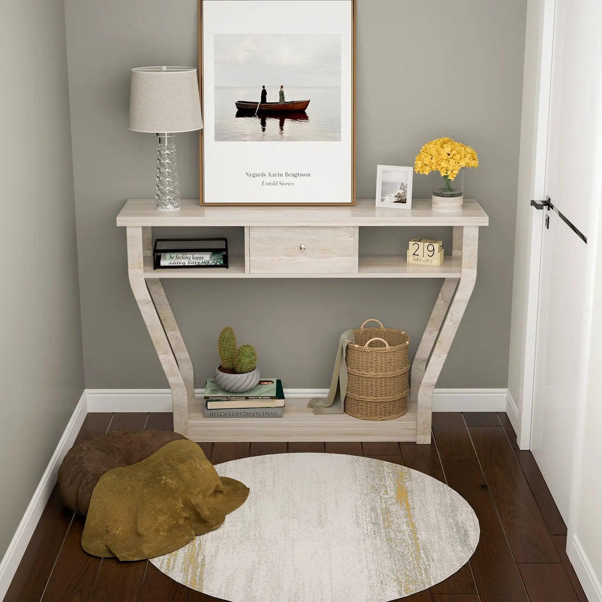 Curved Frame Modern Console Table with Storage Drawer for Entryway, photo 2 of 10