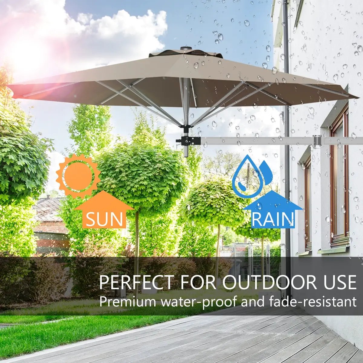 8ft Wall-Mounted Telescopic Folding Tilt Sun Shade Umbrella, photo 12 of 16