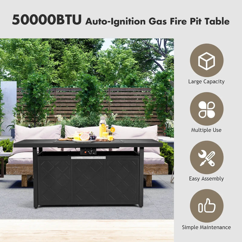 57 Inch 50 000 BTU Rectangular Propane Outdoor Fire Pit Table by DirectDeals