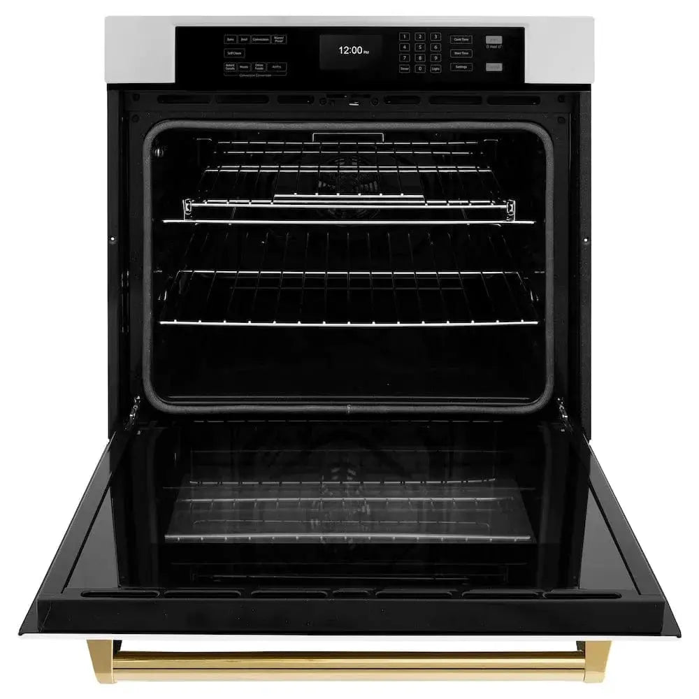 ZLINE 30" Autograph Edition Professional True Convection Single Wall Oven, Air Fry, Self Clean, White Matte, Gold WASZ-WM-30-G by Farmhouse Kitchen and Bath