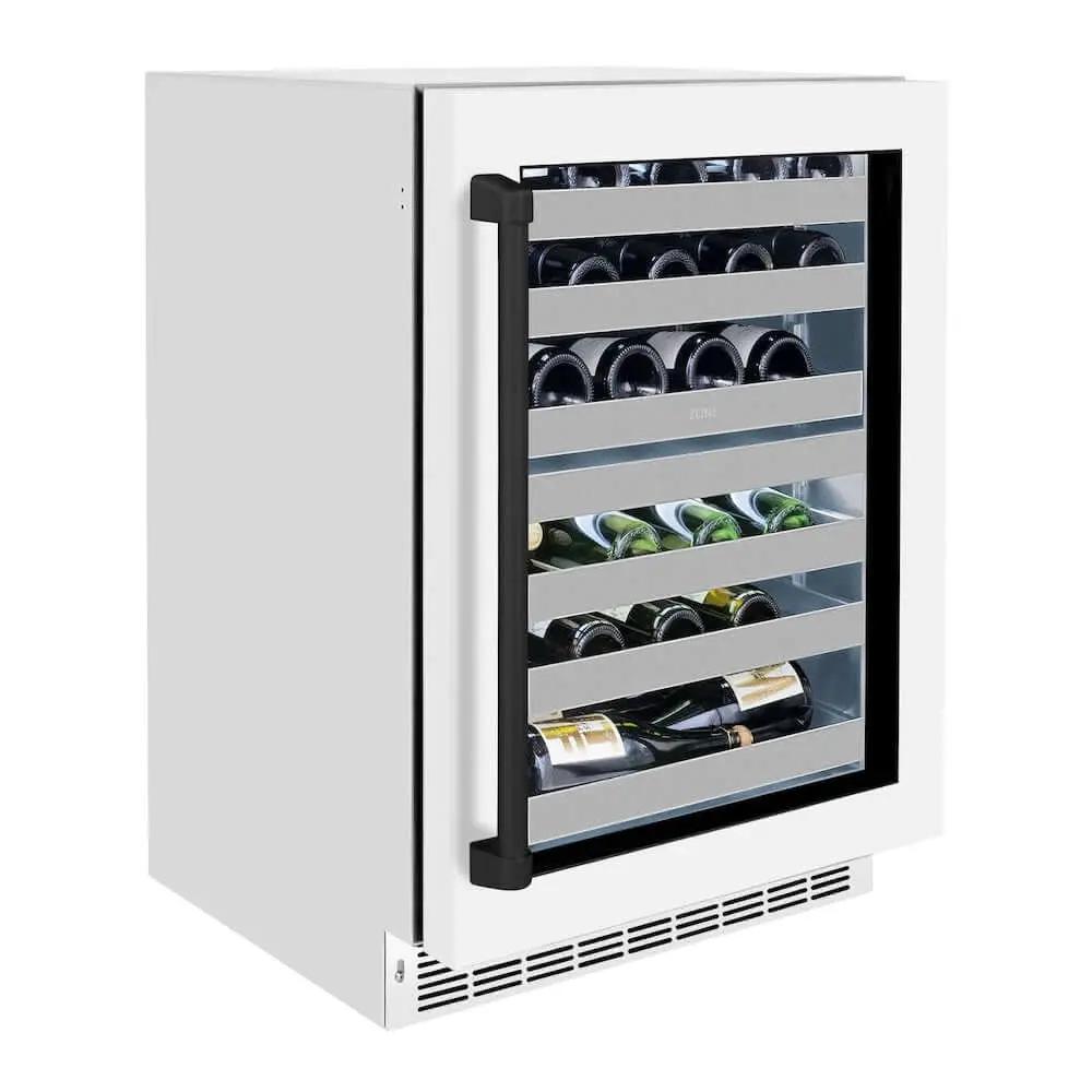 ZLINE 24" Touchstone Dual Zone 44 Bottle Wine Cooler White Matte Glass Door Matte Black Handle RWDOZ-WM-24-MB by Farmhouse Kitchen and Bath
