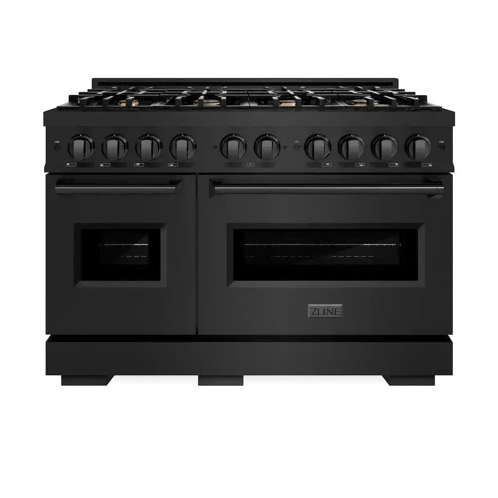 ZLINE 48" Dual Fuel Range, Gas Cooktop, Electric Convection Oven Black Stainless Steel Brass Burners, CDRB-BR-48 by Farmhouse Kitchen and Bath