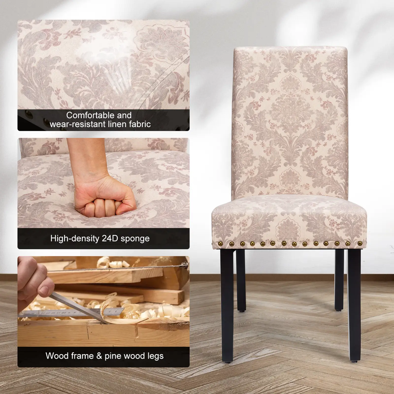 Set of 2 Fabric Upholstered Dining Chairs with Nailhead by DirectDeals