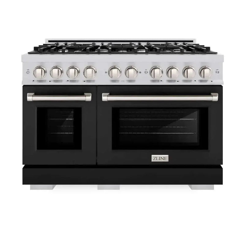 ZLINE 48" Select Dual Fuel Range Gas Cooktop Electric Convection Oven Stainless Steel Black Matte Door HDR-BLM-48 by Farmhouse Kitchen and Bath