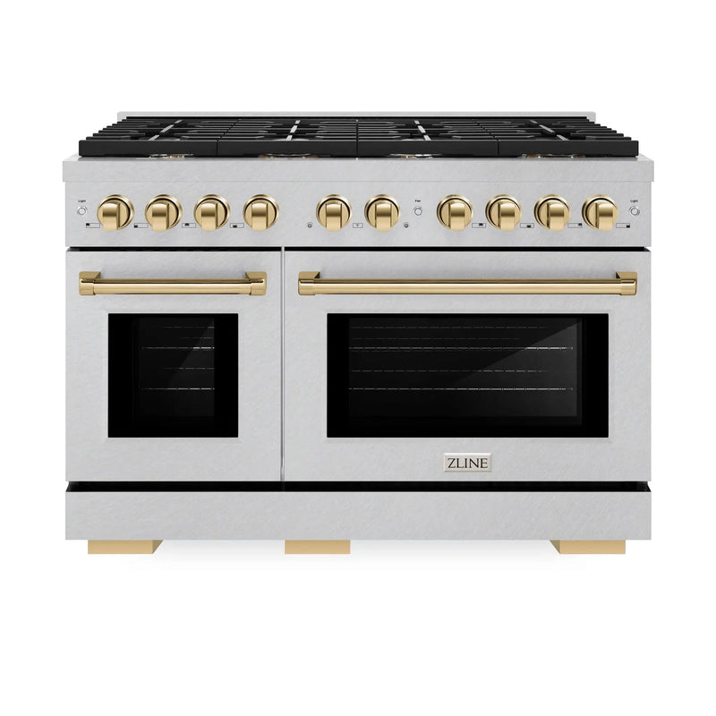 ZLINE 48"Paramount Dual Fuel Range DuraSnow® Gold SDRSZ-48-G by Farmhouse Kitchen and Bath