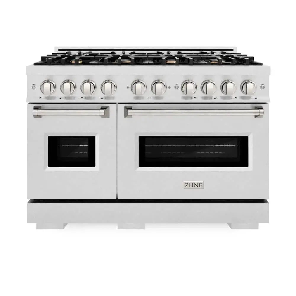 ZLINE 48" Dual Fuel Range, Gas Cooktop, Electric Convection Oven DuraSnow® Stainless Steel, Brass Burners CDRS-BR-48 by Farmhouse Kitchen and Bath