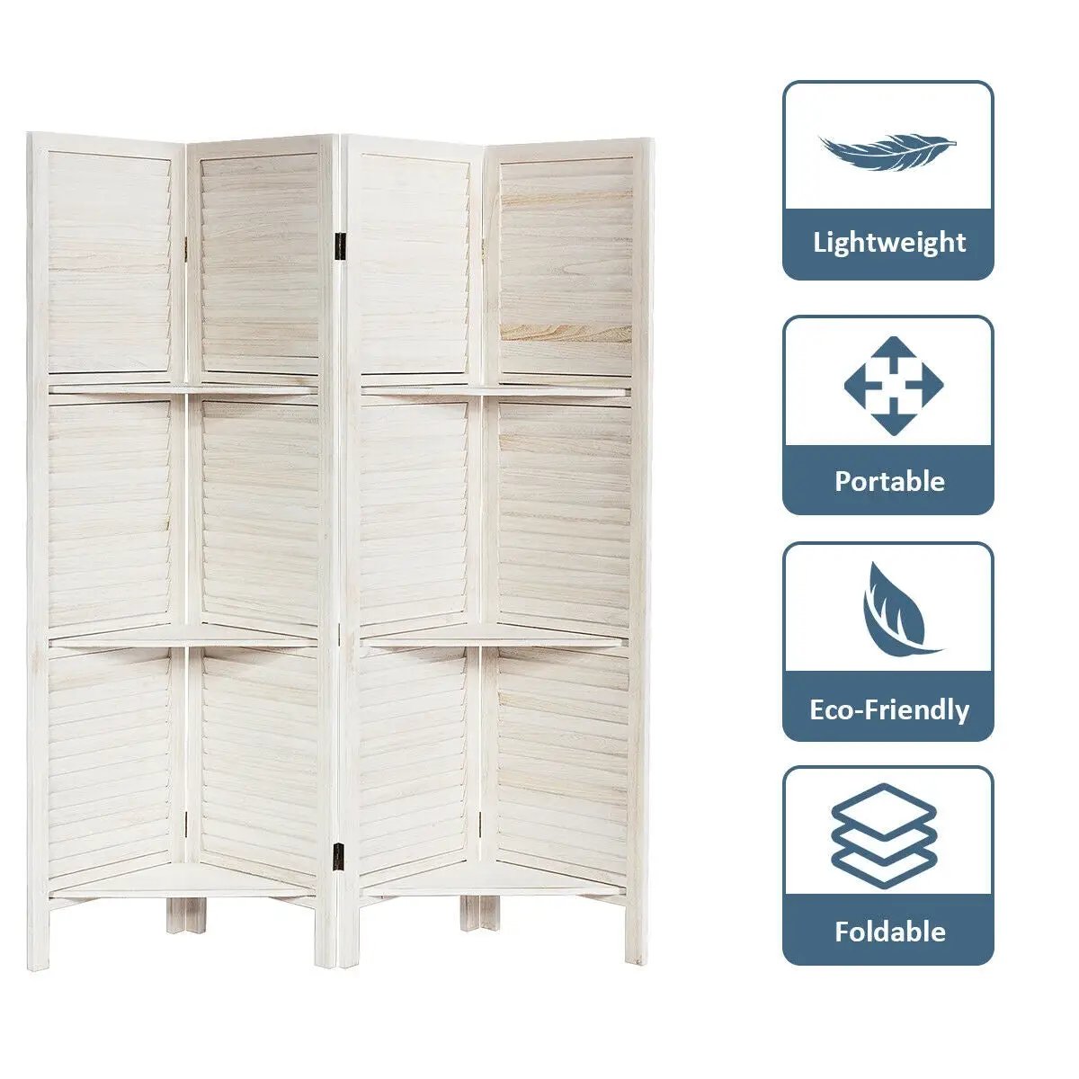 4 Panel Folding Room Divider Screen with 3 Display Shelves, photo 5 of 9