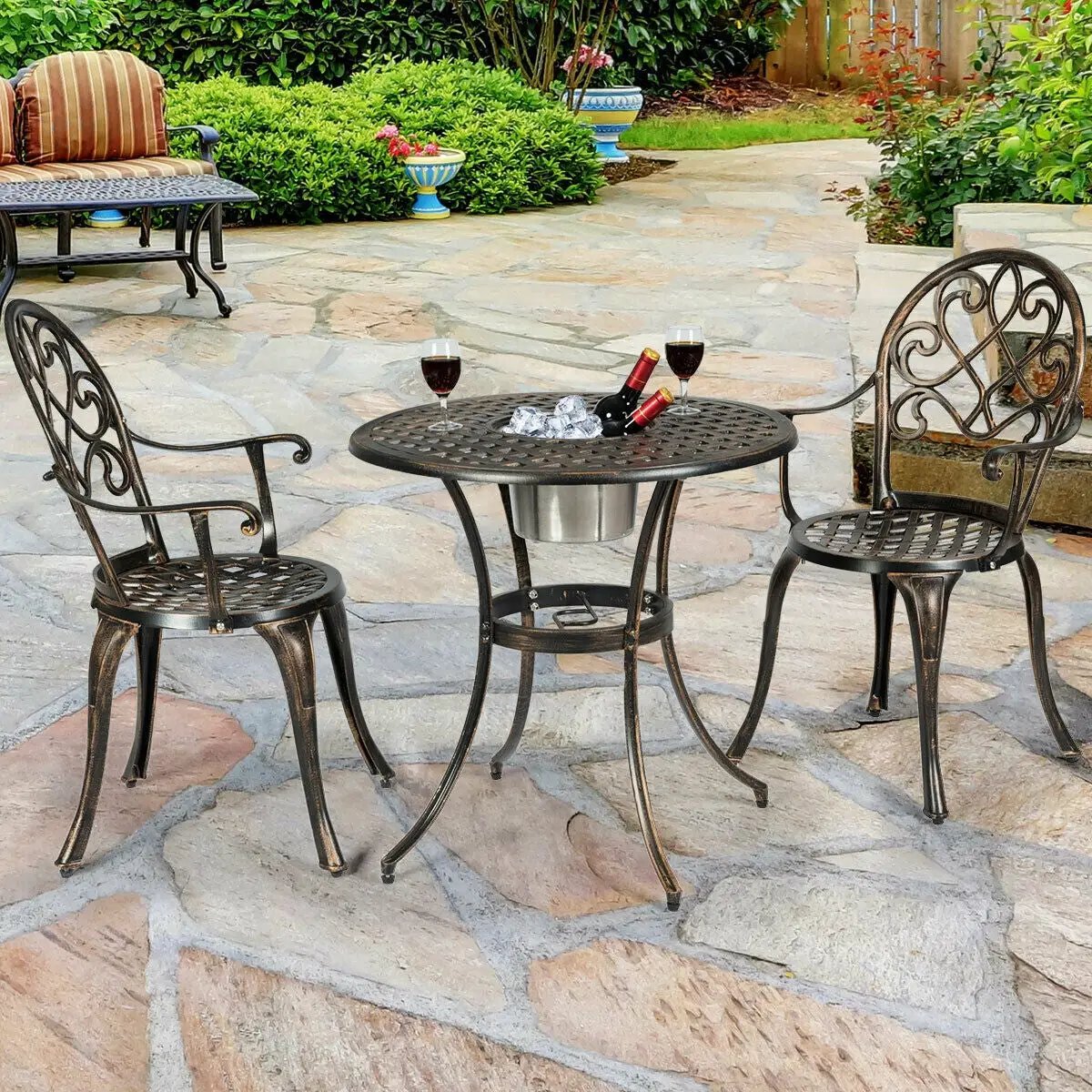 3 Pieces Outdoor Set Patio Bistro with Attached Removable Ice Bucket by DirectDeals