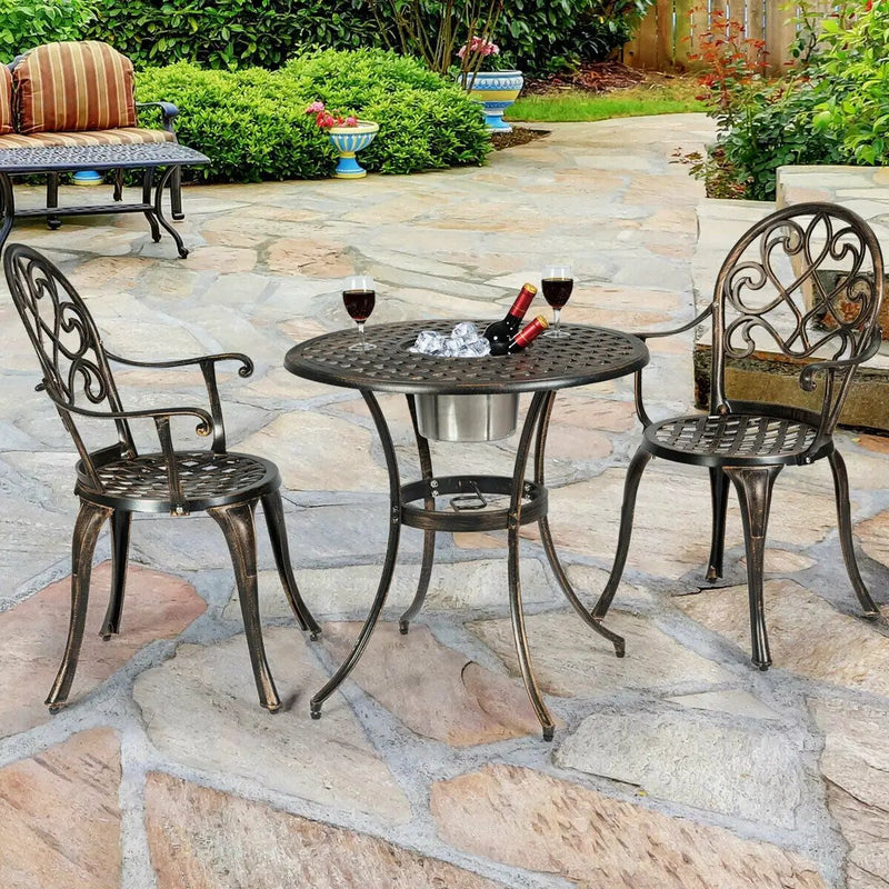 3 Pieces Outdoor Set Patio Bistro with Attached Removable Ice Bucket by DirectDeals