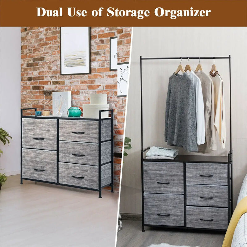 5 Fabric Drawers Dresser with Metal Frame and Wooden Top by DirectDeals