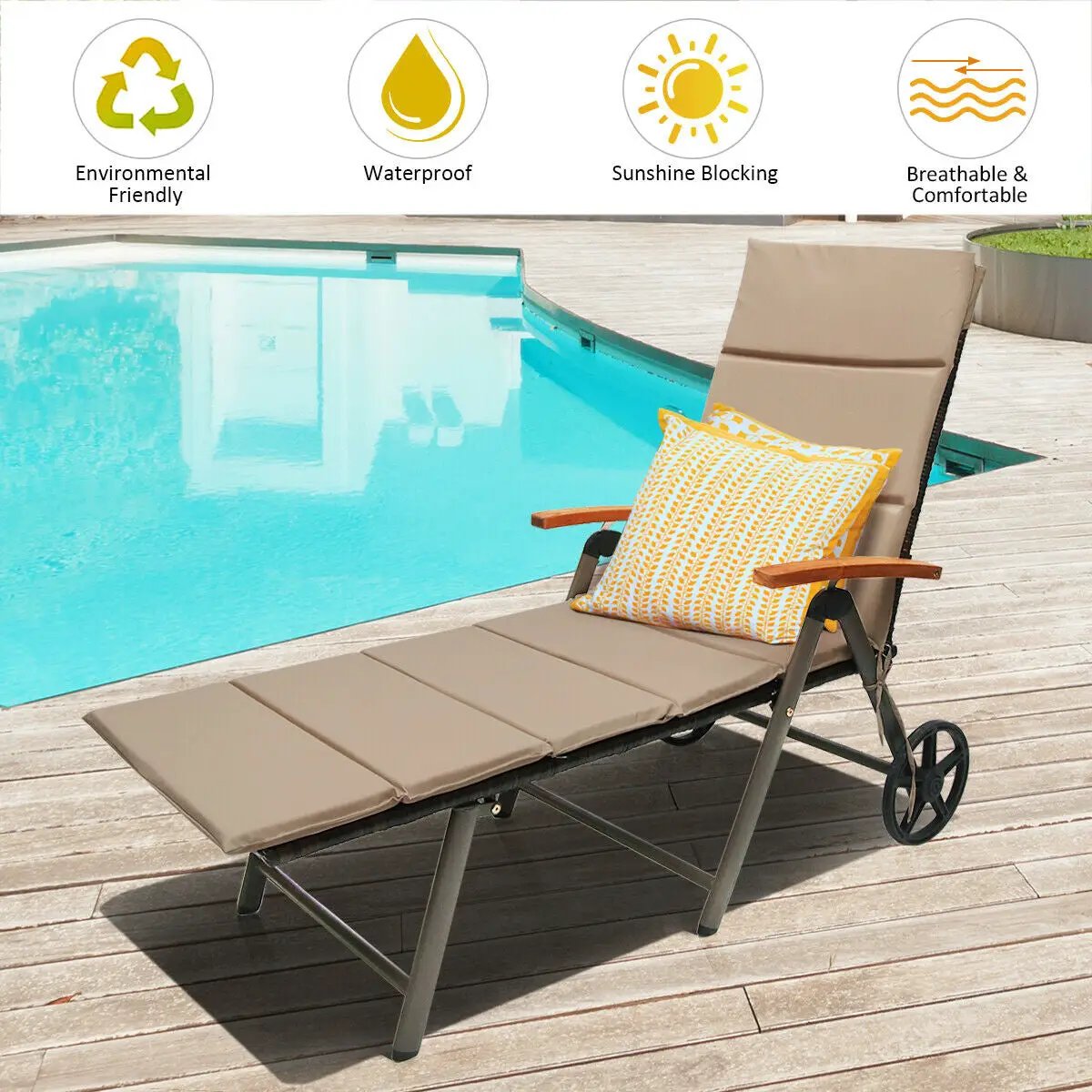 Outdoor Chaise Lounge Chair Rattan Lounger Recliner Chair, photo 7 of 11