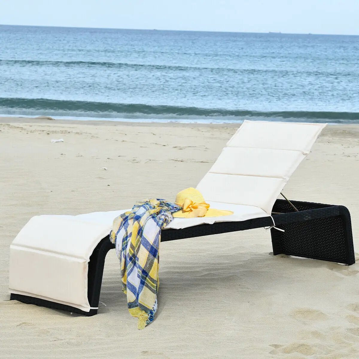 Patio Rattan Lounge Chair Back Adjustable Chaise Recliner with Cushioned, photo 7 of 10