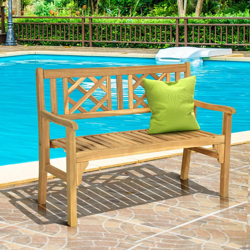 Patio Foldable Bench with Curved Backrest and Armrest by DirectDeals