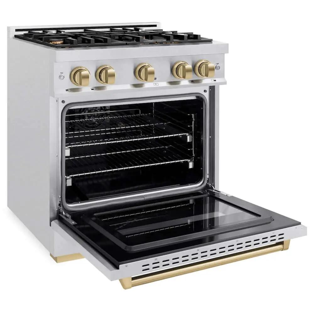 ZLINE 30" Classic Gas Range, Convection Gas Oven DuraSnow® Stainless Steel, Champagne Bronze CGRSZ-30-CB by Farmhouse Kitchen and Bath