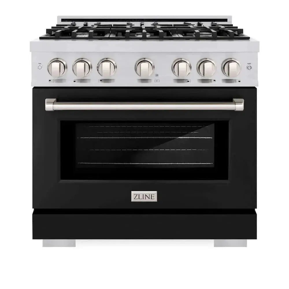 ZLINE 36" Select Dual Fuel Range Gas Cooktop Electric Convection Oven Stainless Steel Black Matte Door HDR-BLM-36 by Farmhouse Kitchen and Bath