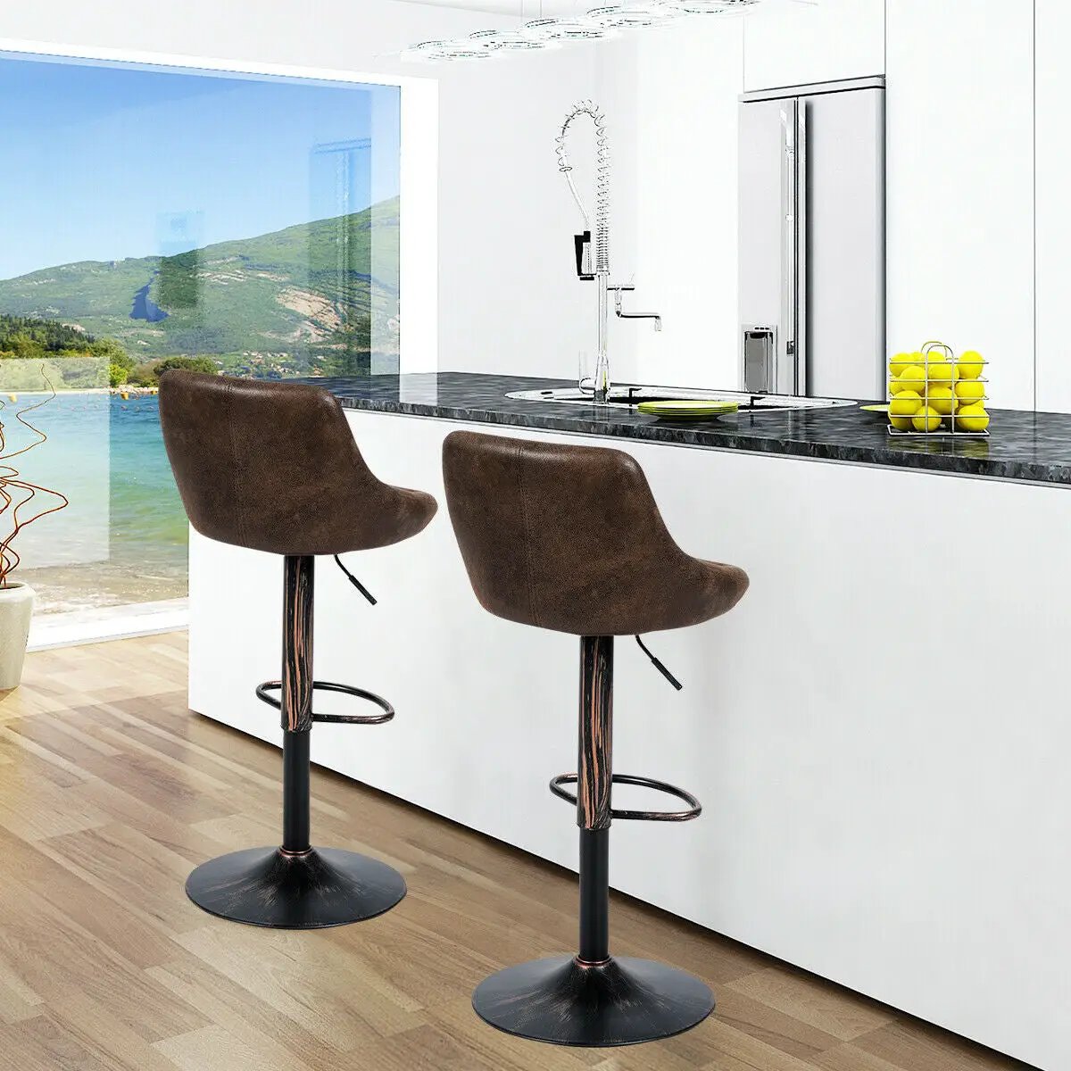 Set of 2 Adjustable Bar Stools with Backrest and Footrest by DirectDeals