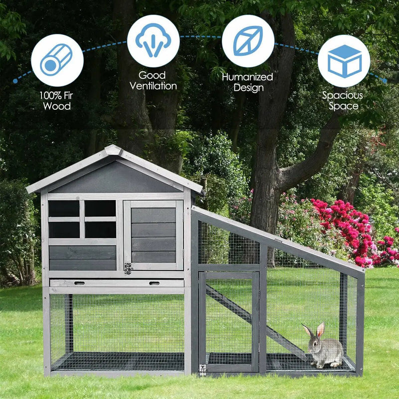 Wooden 56.5 Inch Length Rabbit Hutch with Pull out Tray and Ramp by DirectDeals
