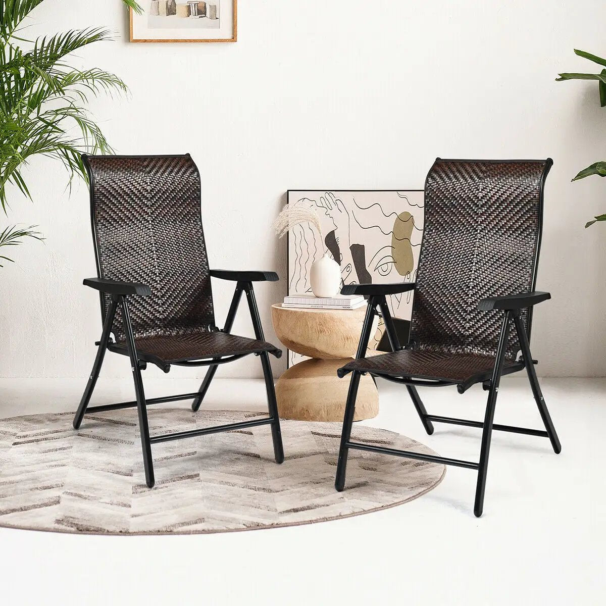 Patio Rattan Folding Chair with Armrest by DirectDeals