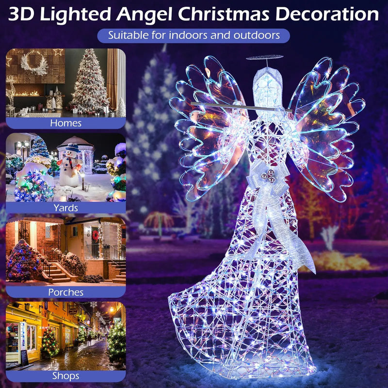 5.2 FT Lighted Angel Christmas Decoration 3D Glittering Halo Angel with Flute by DirectDeals