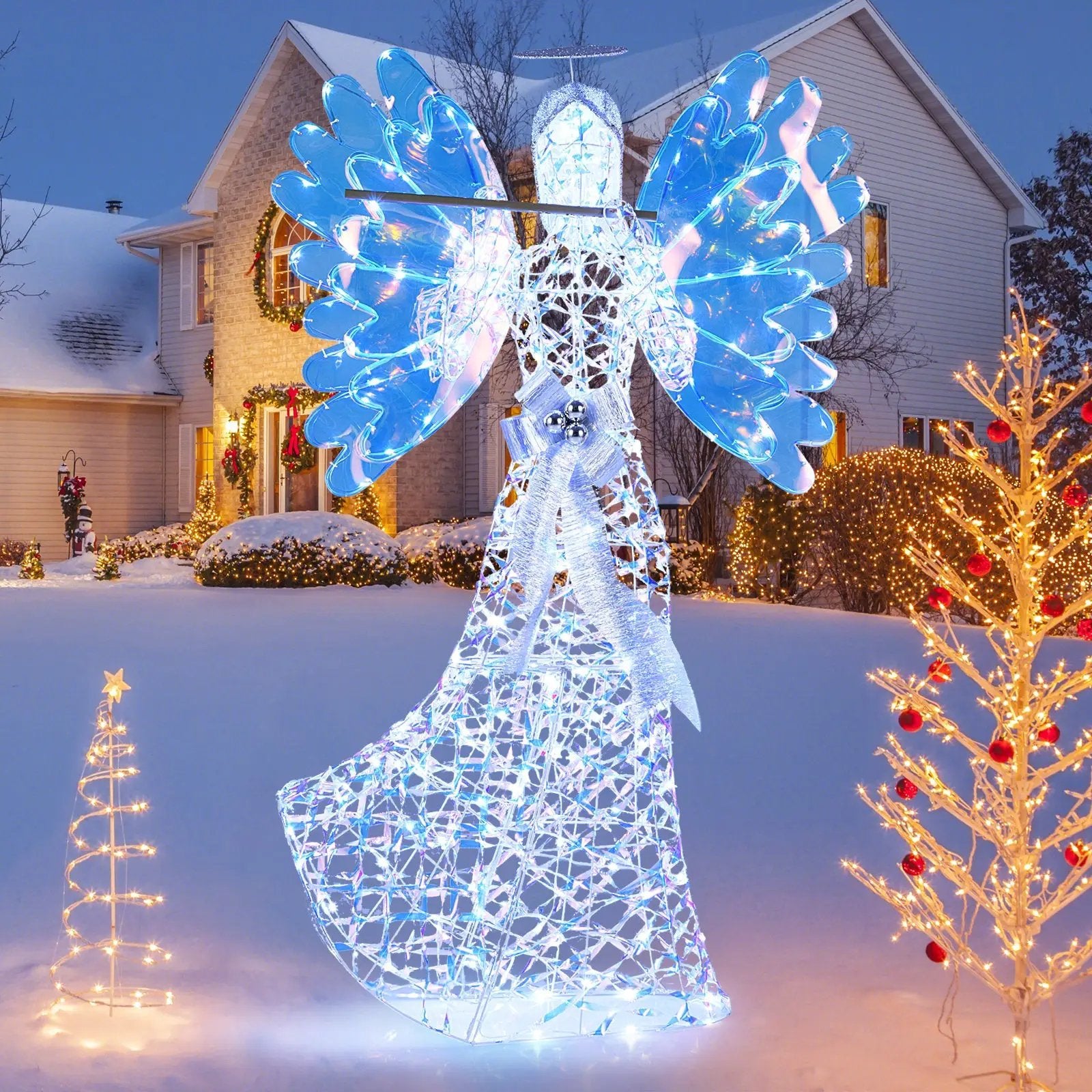 5.2 FT Lighted Angel Christmas Decoration 3D Glittering Halo Angel with Flute by DirectDeals