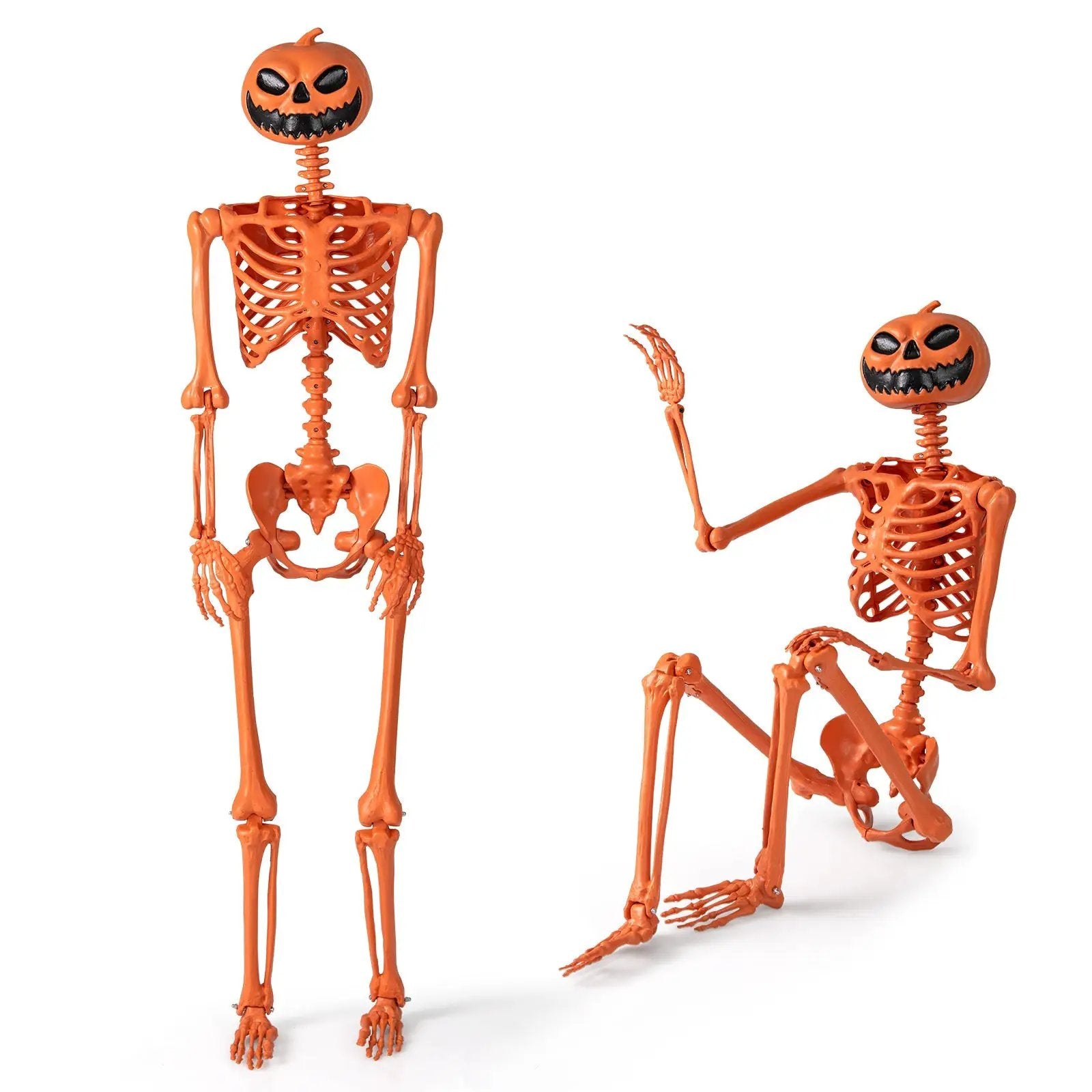 5.2 FT Orange Life-Size Poseable Halloween Skeleton with Pumpkin Head and Movable Joints by DirectDeals