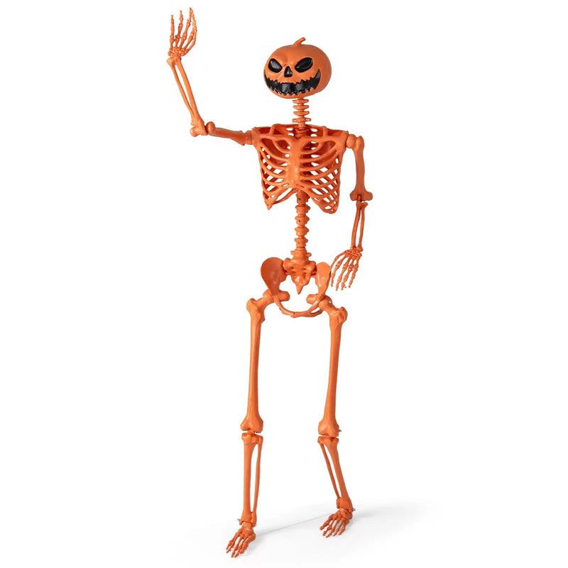 5.2 FT Orange Life-Size Poseable Halloween Skeleton with Pumpkin Head and Movable Joints by DirectDeals