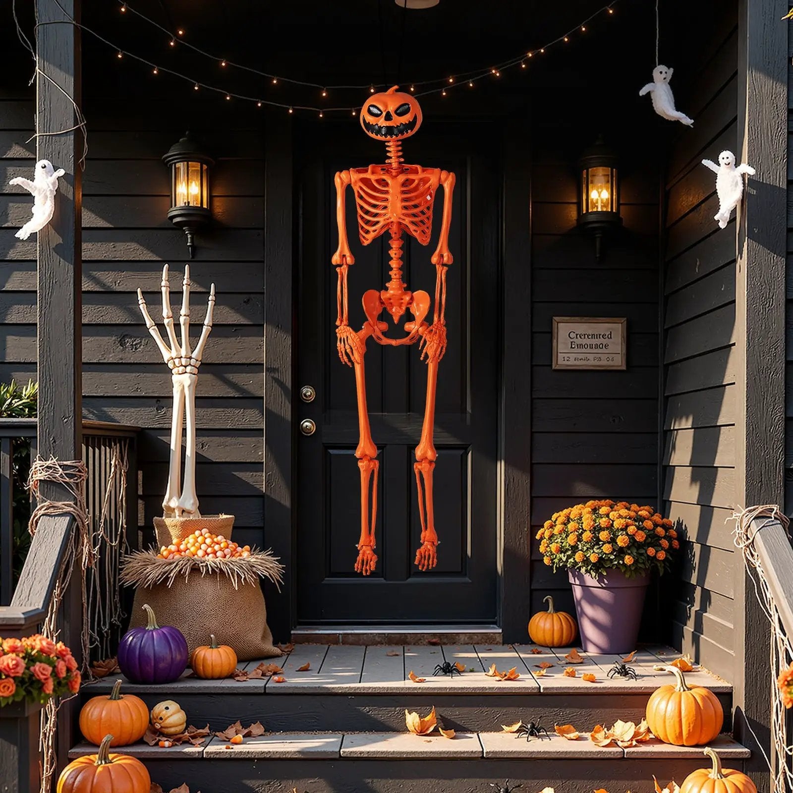 5.2 FT Orange Life-Size Poseable Halloween Skeleton with Pumpkin Head and Movable Joints by DirectDeals