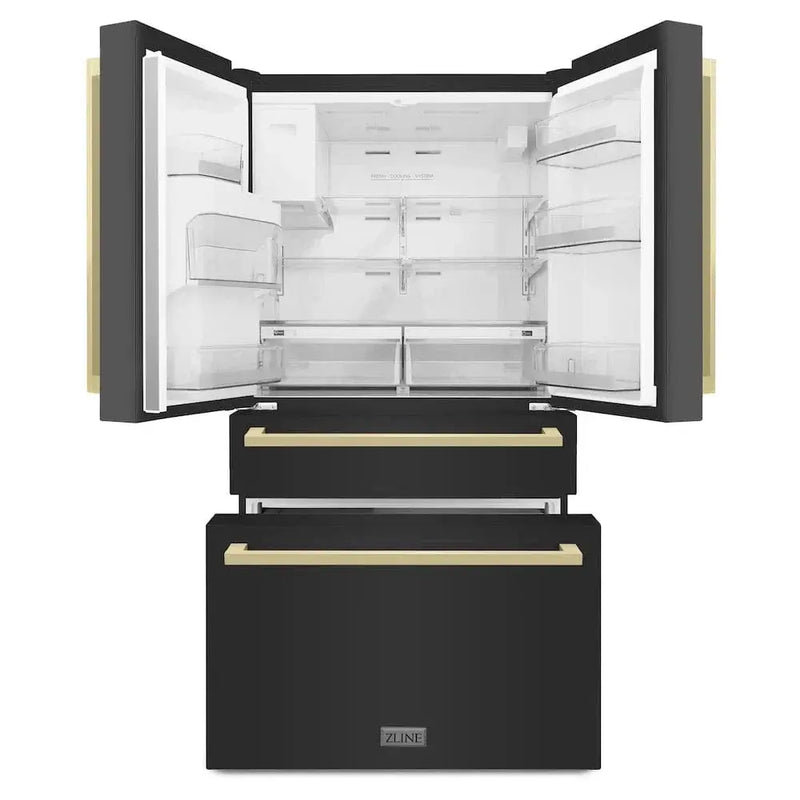 ZLINE 36" Autograph French Door Refrigerator, Ice & Water, Black Stainless RFMZ-W36-BS-FCB by Farmhouse Kitchen and Bath