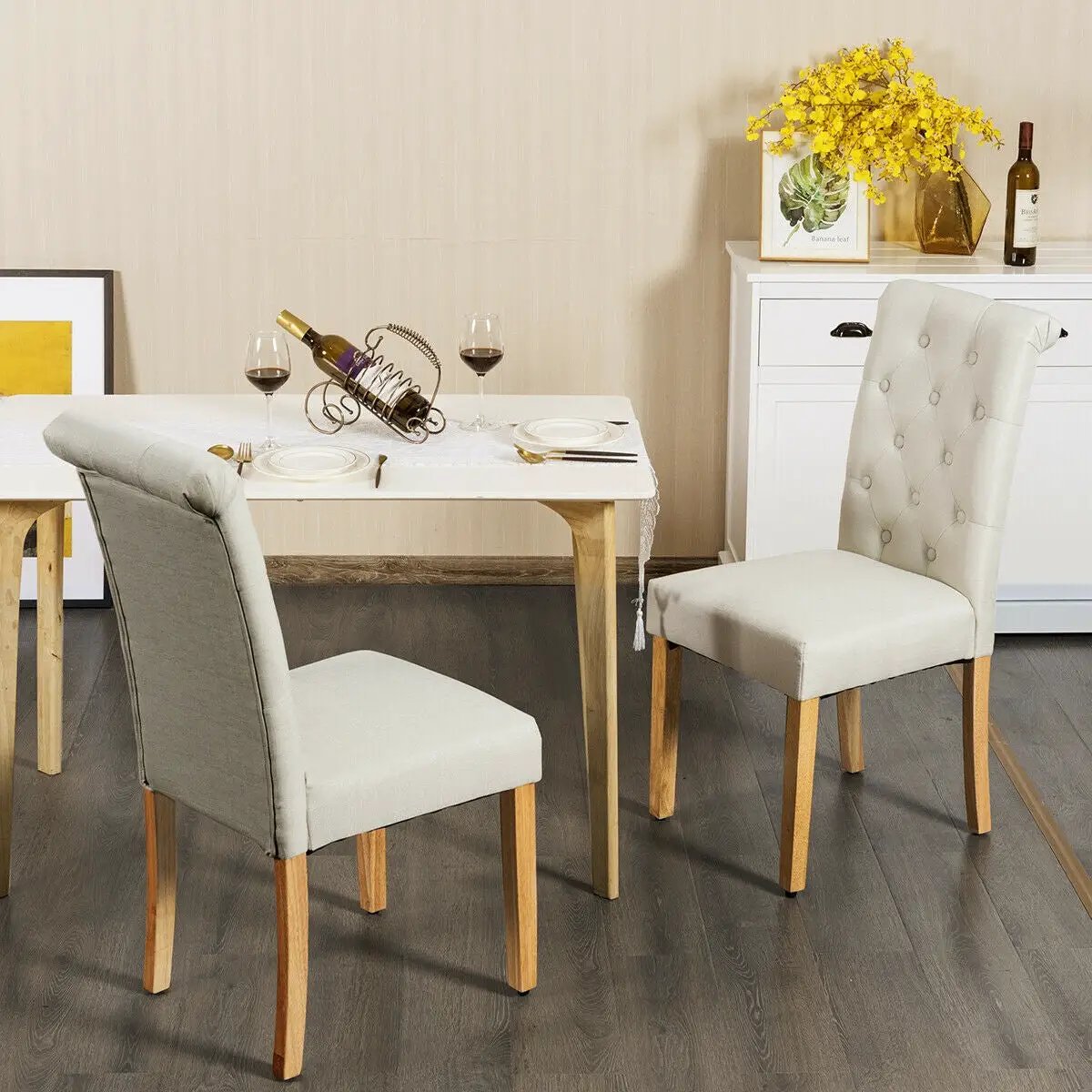 2 Pieces Tufted Dining Chair Set with Adjustable Anti-Slip Foot Pads by DirectDeals