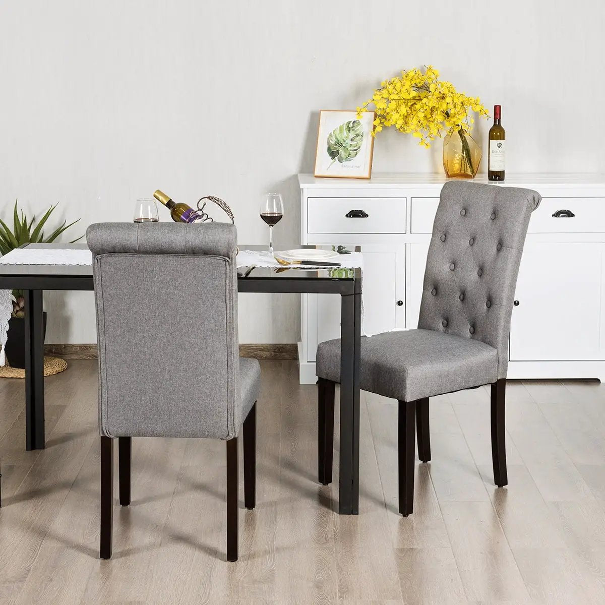 2 Pieces Tufted Dining Chair Set with Adjustable Anti-Slip Foot Pads by DirectDeals