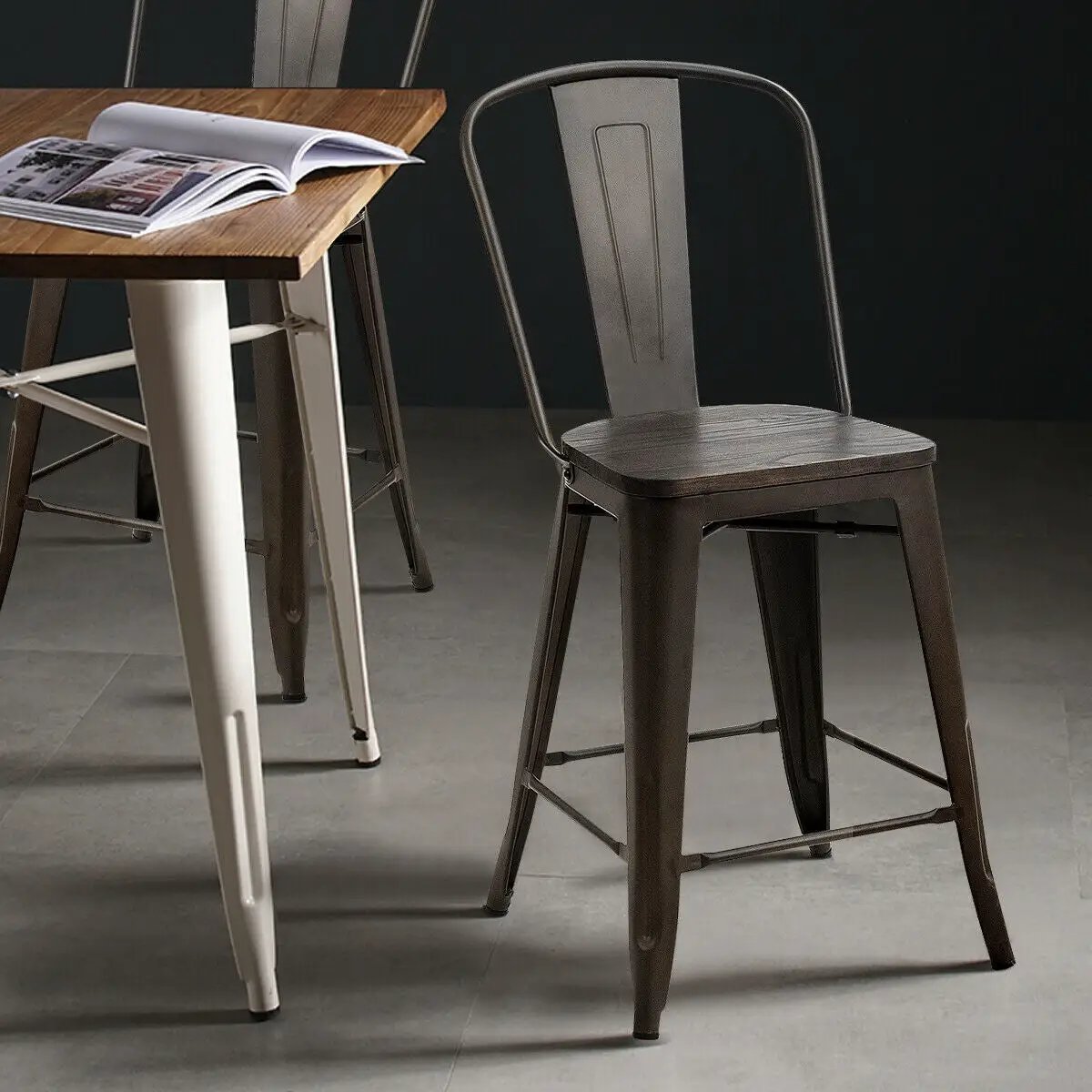 Set of 4 Industrial Metal Counter Stool Dining Chairs with Removable Backrests, photo 16 of 16