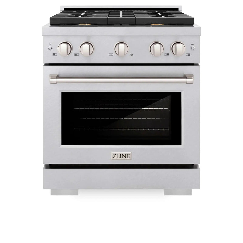 ZLINE 30"Paramount Dual Fuel Range DuraSnow® Brass Burners SDRS-BR-30 by Farmhouse Kitchen and Bath