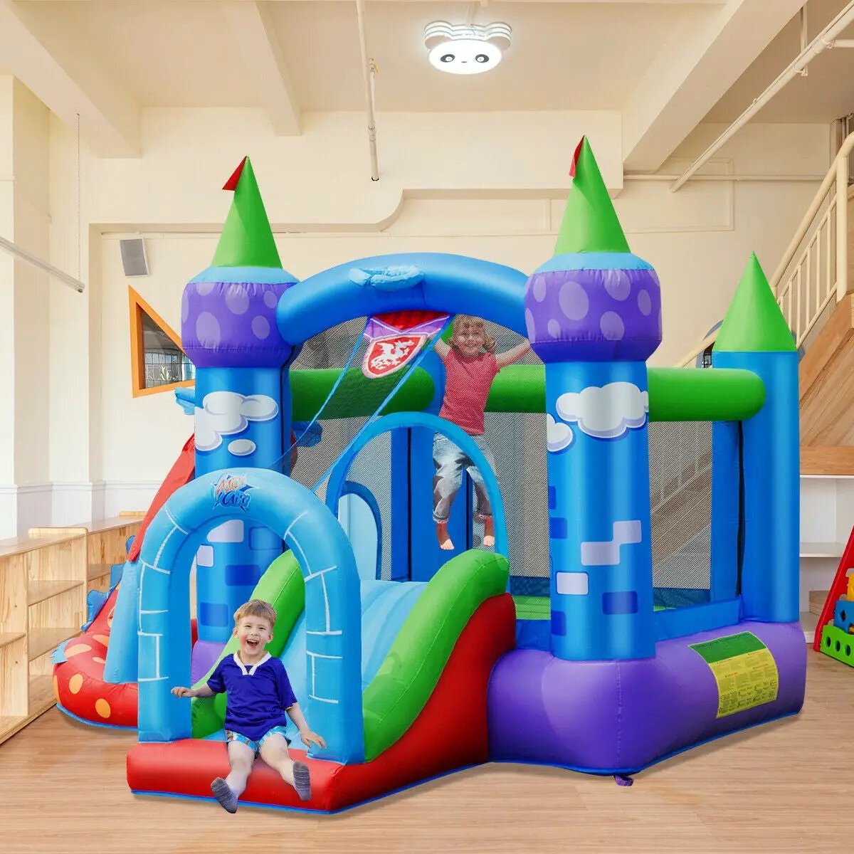 Kids Inflatable Bounce House Dragon Jumping Slide Bouncer Castle with 740W Blower by DirectDeals