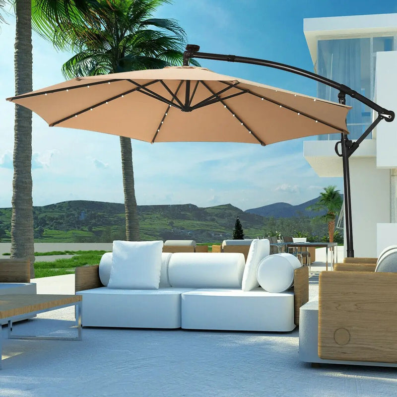10 Feet 360° Rotation Solar Powered LED Patio Offset Umbrella without Weight Base-Gray by DirectDeals