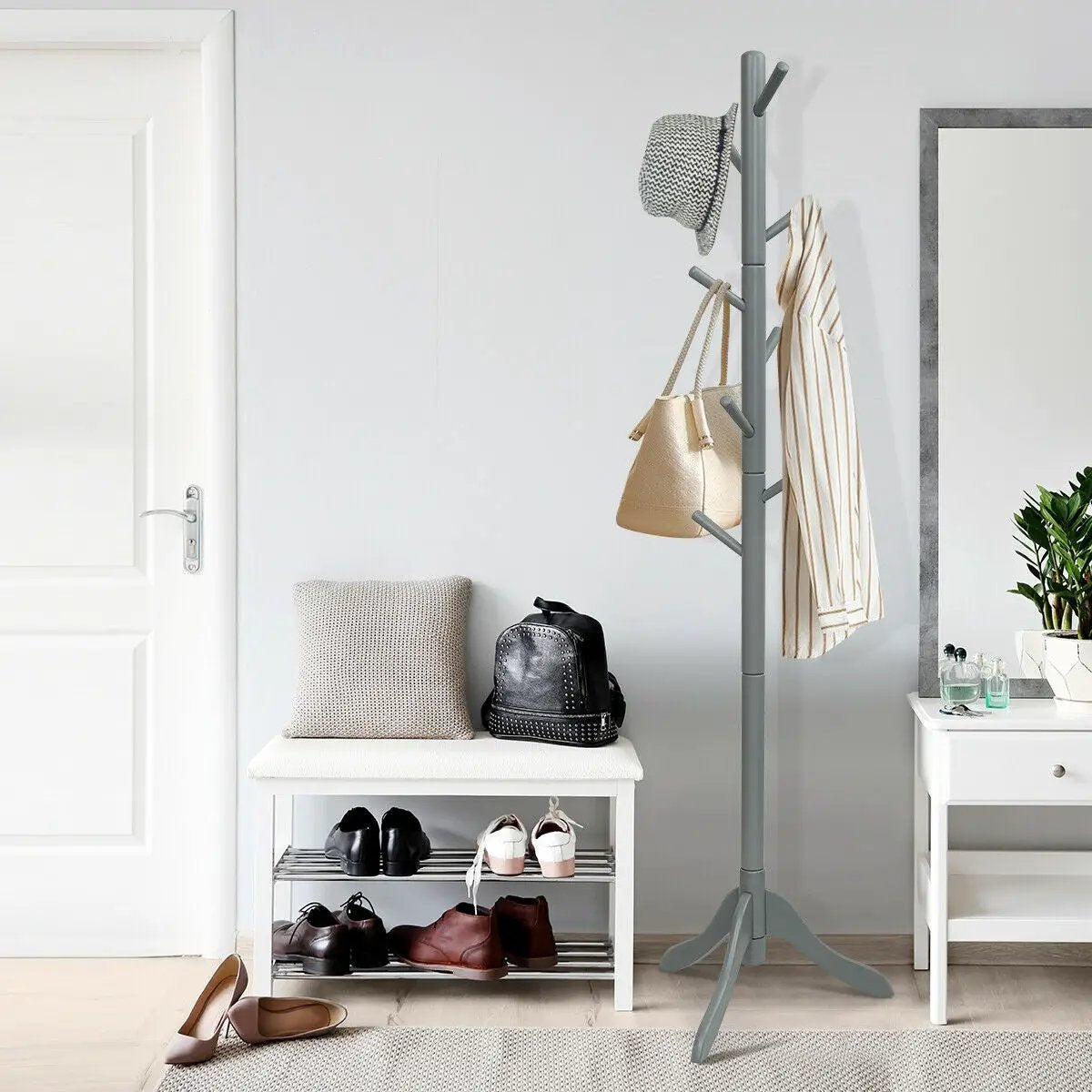 Adjustable Wooden Tree Coat Rack with 8 Hooks, photo 2 of 10