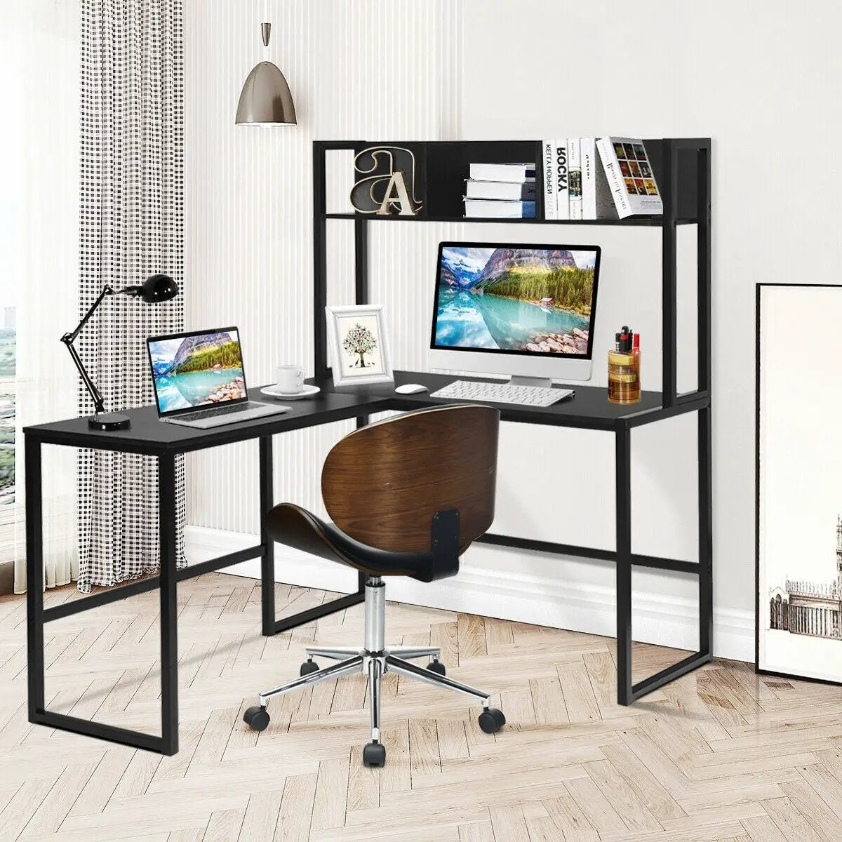Reversible L-Shaped Corner Desk with Storage Bookshelf, photo 6 of 11