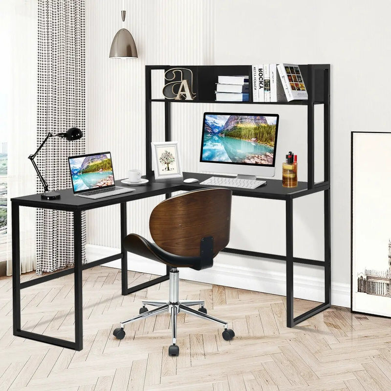 Reversible L-Shaped Corner Desk with Storage Bookshelf by DirectDeals