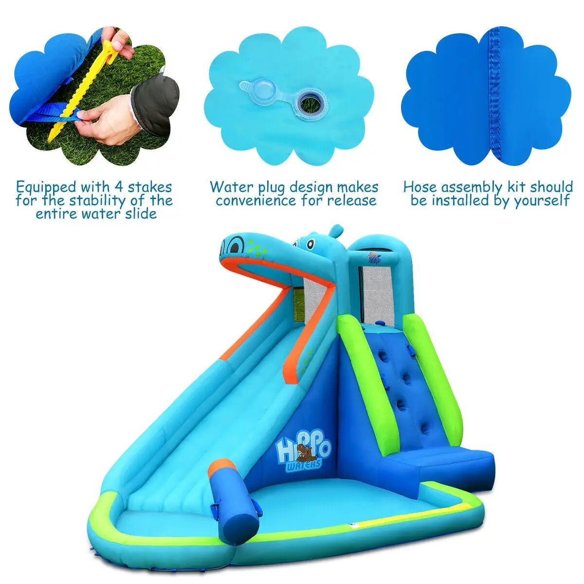 Hippo Inflatable Water Slide Bounce House with 740W Blower by DirectDeals